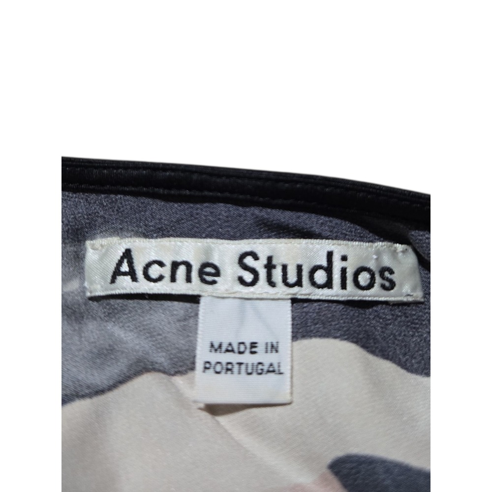 Acne Studios Clair‎ PR Satin Silk Graphic Print Split Back Top Black Size 36 - Picture 4 of 10